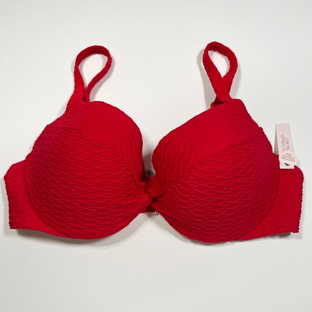 Victoria Secret 40D Twist Front Push Up Bikini Top Underwire Textured Red